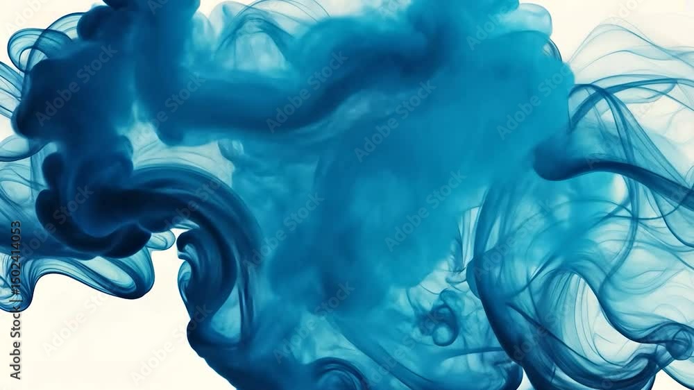 Poster fluid abstract design with blue smoke-like forms