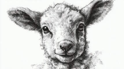 Cute lamb portrait drawing
