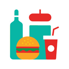 
Fast food cartoon icon vector collection. Pizza, burger, chicken leg, hotdog, french fries, soda cup. Food and drink icon Unhealthy fast food classic nutrition concept vector illustration