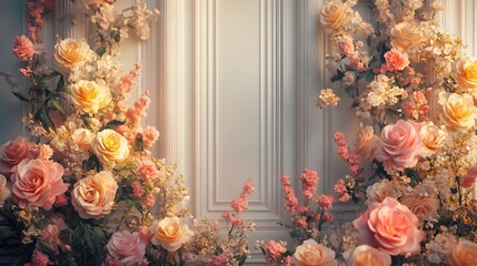 wedding background with flower on the wall generative AI