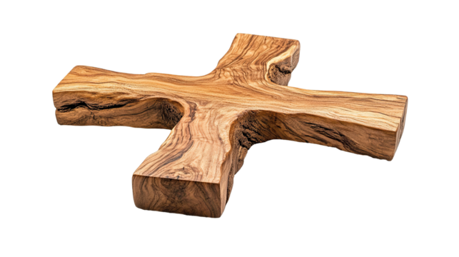 Soft wooden cross with rich texture isolated on transparent. PNG