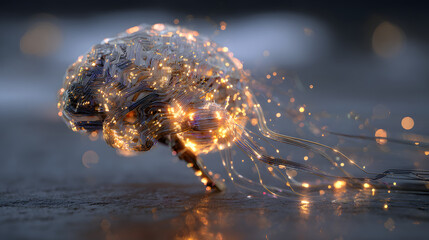 Glimmering Artificial Intelligence Brain with Glowing Neurons and Connections Symbolizing Future Technology and Innovation