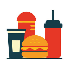 
Fast food cartoon icon vector collection. Pizza, burger, chicken leg, hotdog, french fries, soda cup. Food and drink icon Unhealthy fast food classic nutrition concept vector illustration