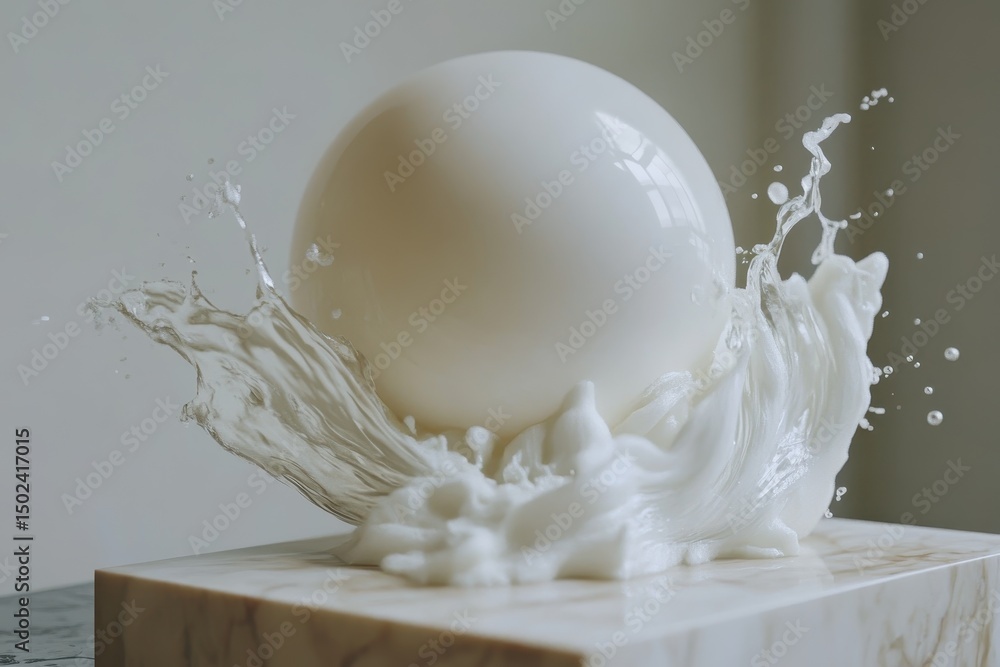Poster slow motion capture of a fantastic wave created by a sphere impacting water, fantastic with wave obj