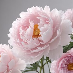 Fully opened peony, soft pink hues against pure white, pink, summer