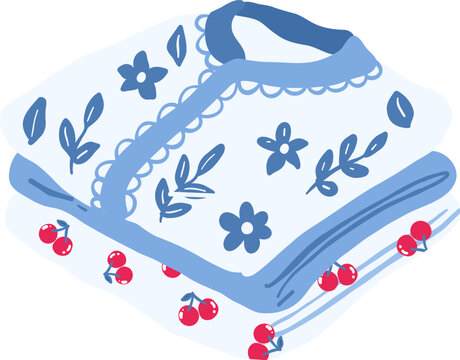blue floral baby bib with cherries clip art preview