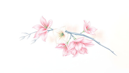 Gentle Bloom: Delicate pink flowers in full bloom, set against a clean background, the pastel colors bring a sense of freshness and fragility