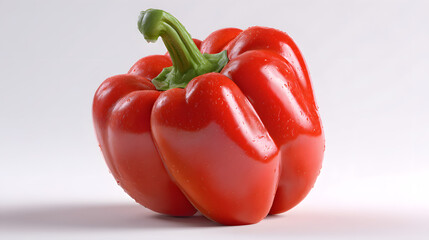 Vibrant and crisp red bell pepper, showcasing its fresh, glossy skin and healthy appeal, stands prominently on a clean white background, ready for culinary use