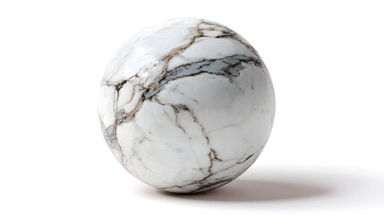 Elegant polished white marble sphere showcasing intricate natural grey veining, a perfect representation of luxurious stone texture and geological beauty