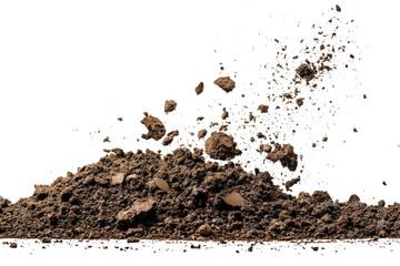 Pile of brown soil dirt explosion isolated on transparent background