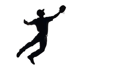 Obraz premium Silhouette of a baseball player catching a ball, isolated on transparent background. PNG