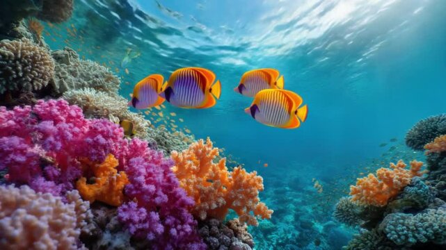 Underwater Wonderland: Explore the vibrant coral reefs and playful fish, a mesmerizing underwater world. Discover the wonders of marine life.