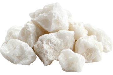 Pile of white alabaster rocks isolated on transparent background