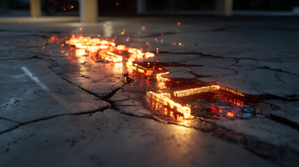 Fiery fissure cracks the earth, revealing glowing molten lava and embers beneath the surface