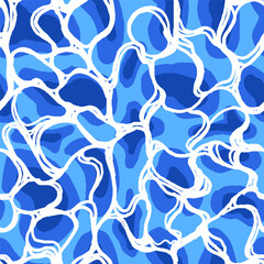 Abstract Fluid Pattern with White Contours and Blue Tonal Design Representing Water Texture