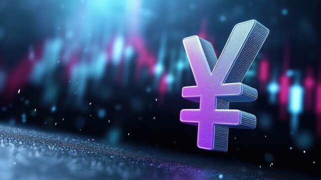 3D - rendered yen symbol on a digital - looking background - Powered by Adobe