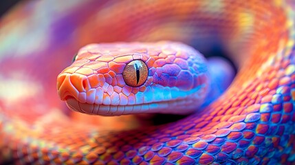 Obraz premium Snake with Colorful Patterns: A close-up of a snake with intricate, colorful patterns on its scales. 