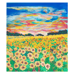 summer landscape collage with sunflower