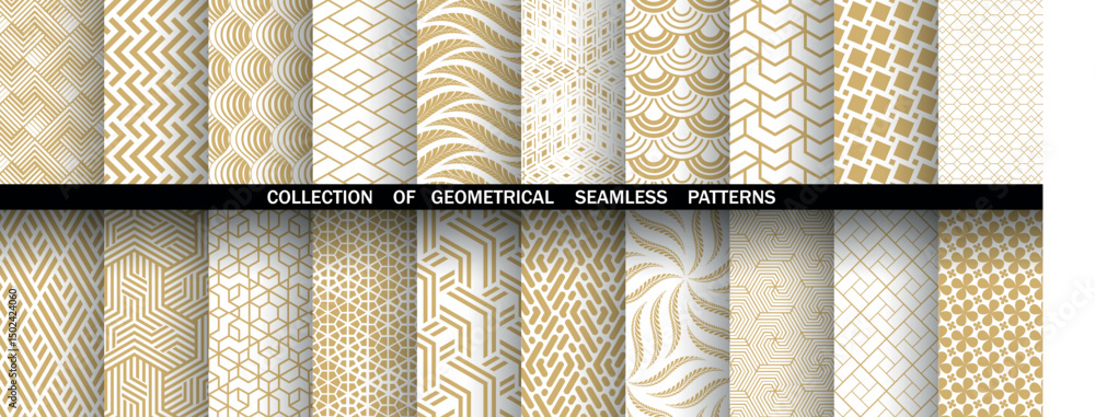 Poster Geometric set of seamless black and golden patterns. Simple vector graphics