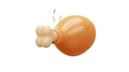 A single cartoon chicken leg with a round body and a bone sticking out on a white background view
