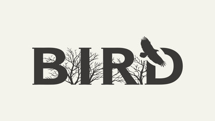 Bird Silhouette with Bare Trees in Letter Design