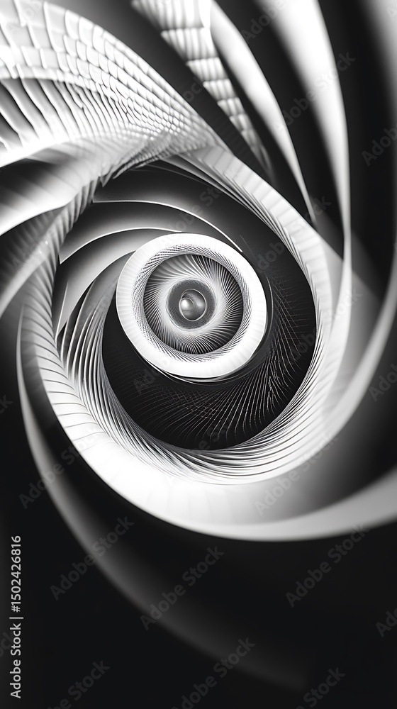 Fototapete abstract metallic spiral design element with flowing curves on transparent background