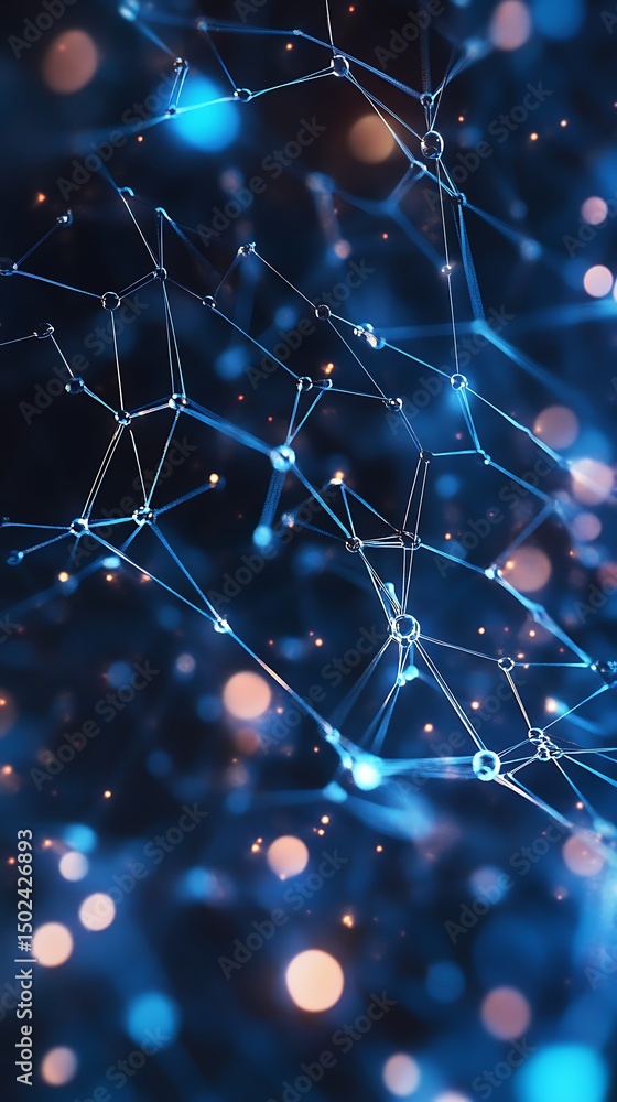 Poster Abstract Network Plexus with Glowing Spheres and Connecting Lines on Dark Blue