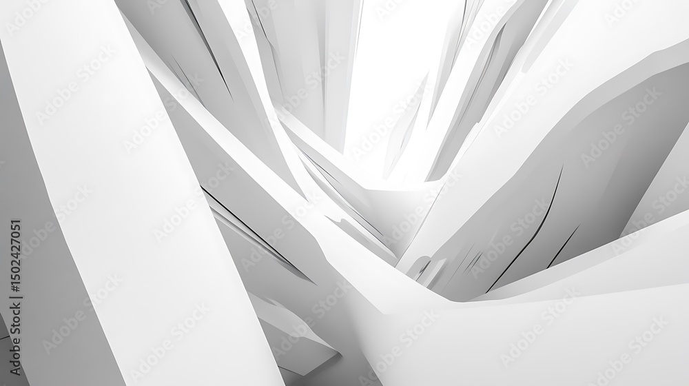 Poster Abstract White Geometric Architecture with Angled Shapes and Dynamic Light, Minimalist