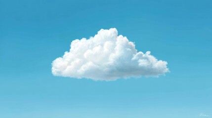 Single fluffy white cumulus cloud against a vibrant cerulean blue sky