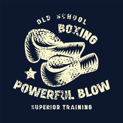 Boxing emblem for t-shirt. Graphic design with rough texture. Light print on black background