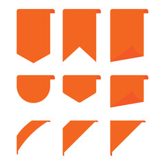 Set of vector orange starburst, sunburst badges. Simple flat style vintage labels, stickers with sale discount text. Sale quality tags and labels. Template banner shopping badges.