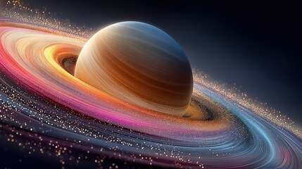 Saturn with colorful rings in space