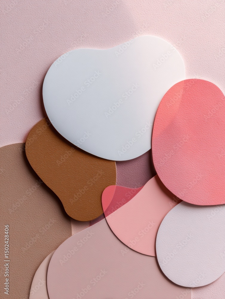 Poster abstract shapes layered on a soft pink background create a harmonious visual experience with clear s