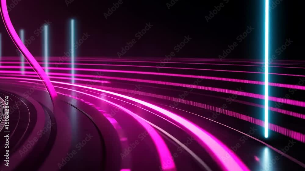 Poster Abstract design with curving light trails and glowing lines