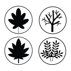 Vector tree illustration icon set of nature silhouettes, branching, bark, foliage, shade, pattern, isolated, sky, clean, vectorart, graphic, decorative. 