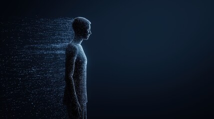 Digital - styled human figure composed of particles