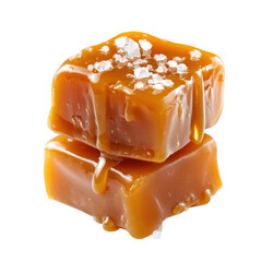 Two salted caramel candies stacked isolated on transparent background