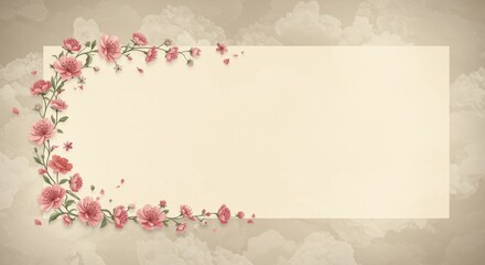 Fototapeta premium Pink Flower Frame with Clouds Background