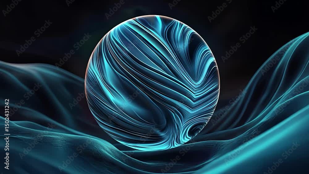 Poster Abstract sphere with flowing lines on a dark background.