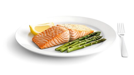 Grilled Salmon with Asparagus and Lemon Wedge