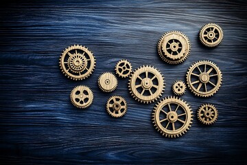 Fototapeta premium masudnayla_Wooden_gears_positioned_to_create_a_sense_of_movement_on_a_dark_wooden