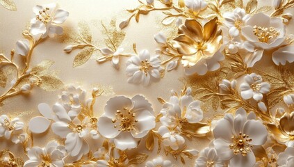 Ornate floral design in ivory and gold