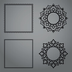 Set of decorative frames Elegant vector element for design in Eastern style, place for text. Floral black and gray borders. Lace illustration for invitations and greeting cards