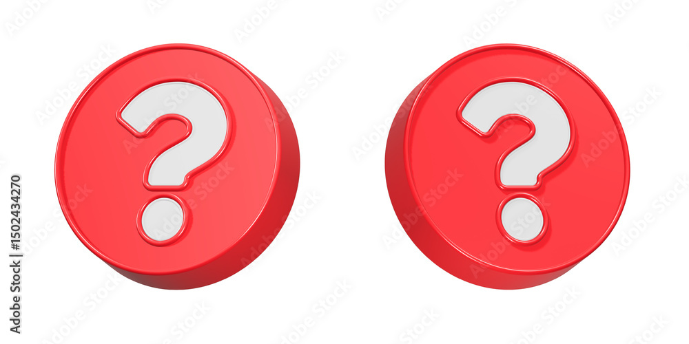 Poster question mark faq icon button 3d rendering