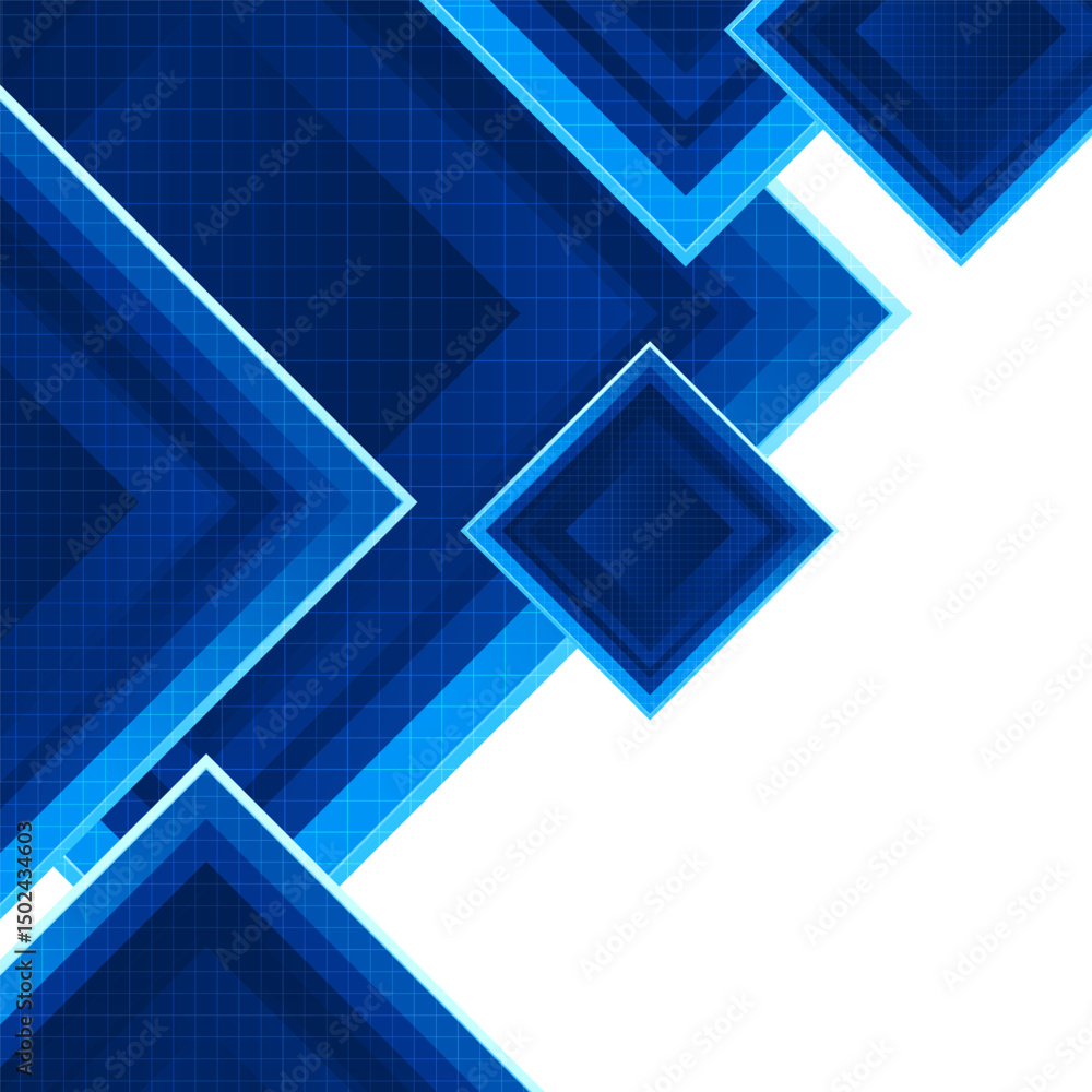Poster blue abstract technology background corner with geometric square pattern isolated on white backgroun