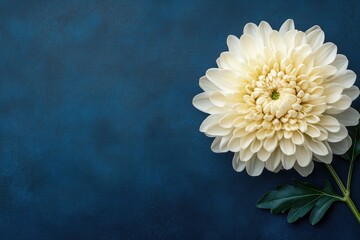 Creamy white flower on deep blue textured surface