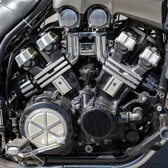 Fragment of a two-cylinder V-shaped motorcycle engine