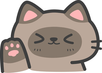 Cute siamese cat outline cartoon waving paw hello illustration