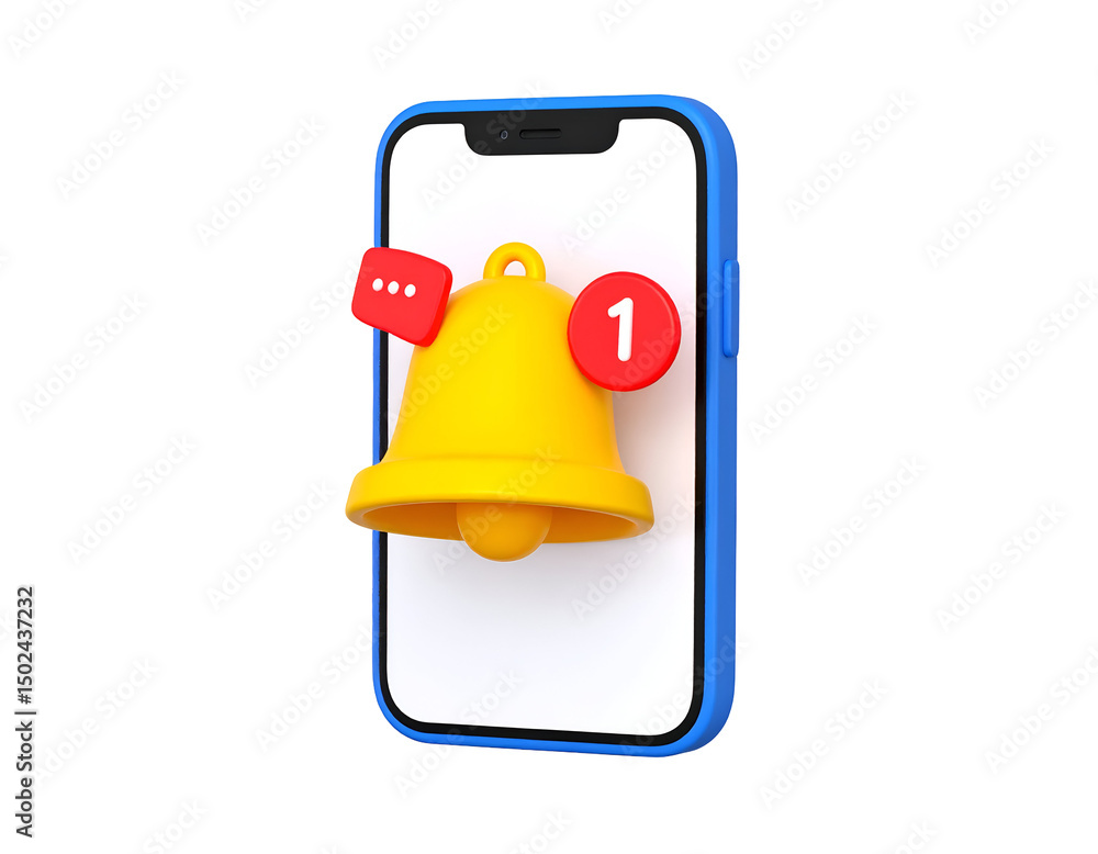 Poster 3d render of a smartphone with a notification bell