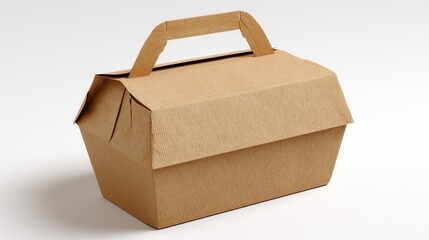Brown cardboard food takeout box with handle